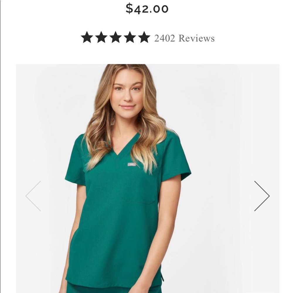 Figs. One pocket scrub top. XXS. Hunter green